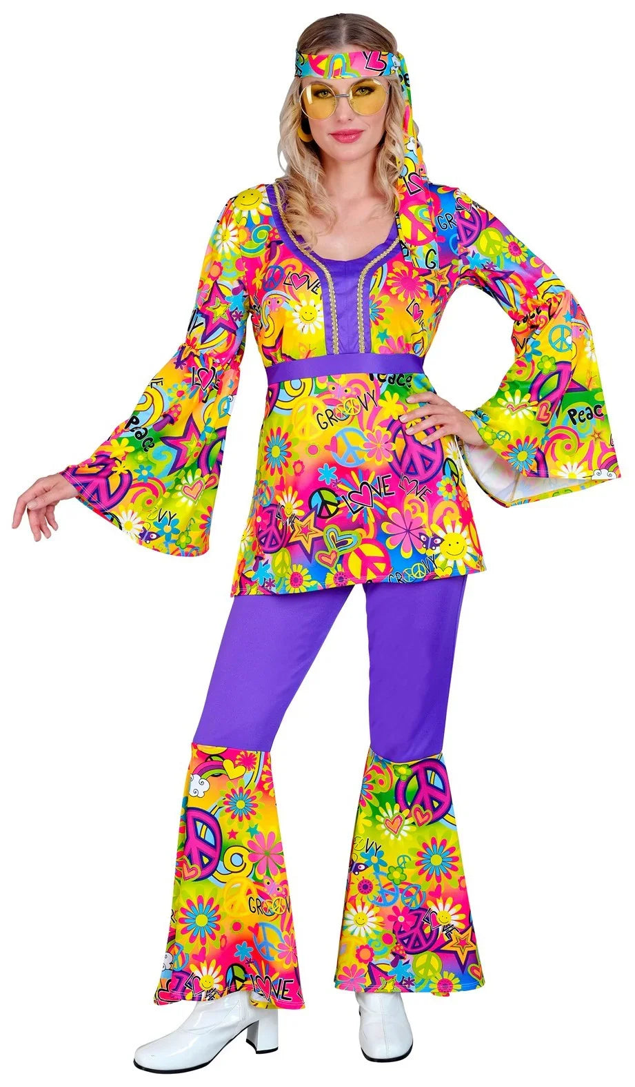 Disfraz Hippie Años 60 con Estampado Paz y Amor para Mujer Hippies Widmann